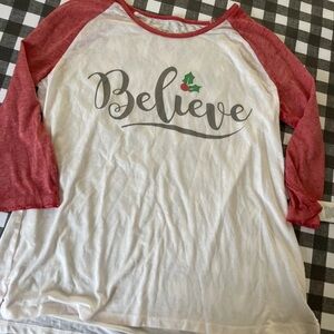Womens Zoe & Liv 3/4 Long Sleeve Christmas Believe Santa Burnout Shirt XL- Targe